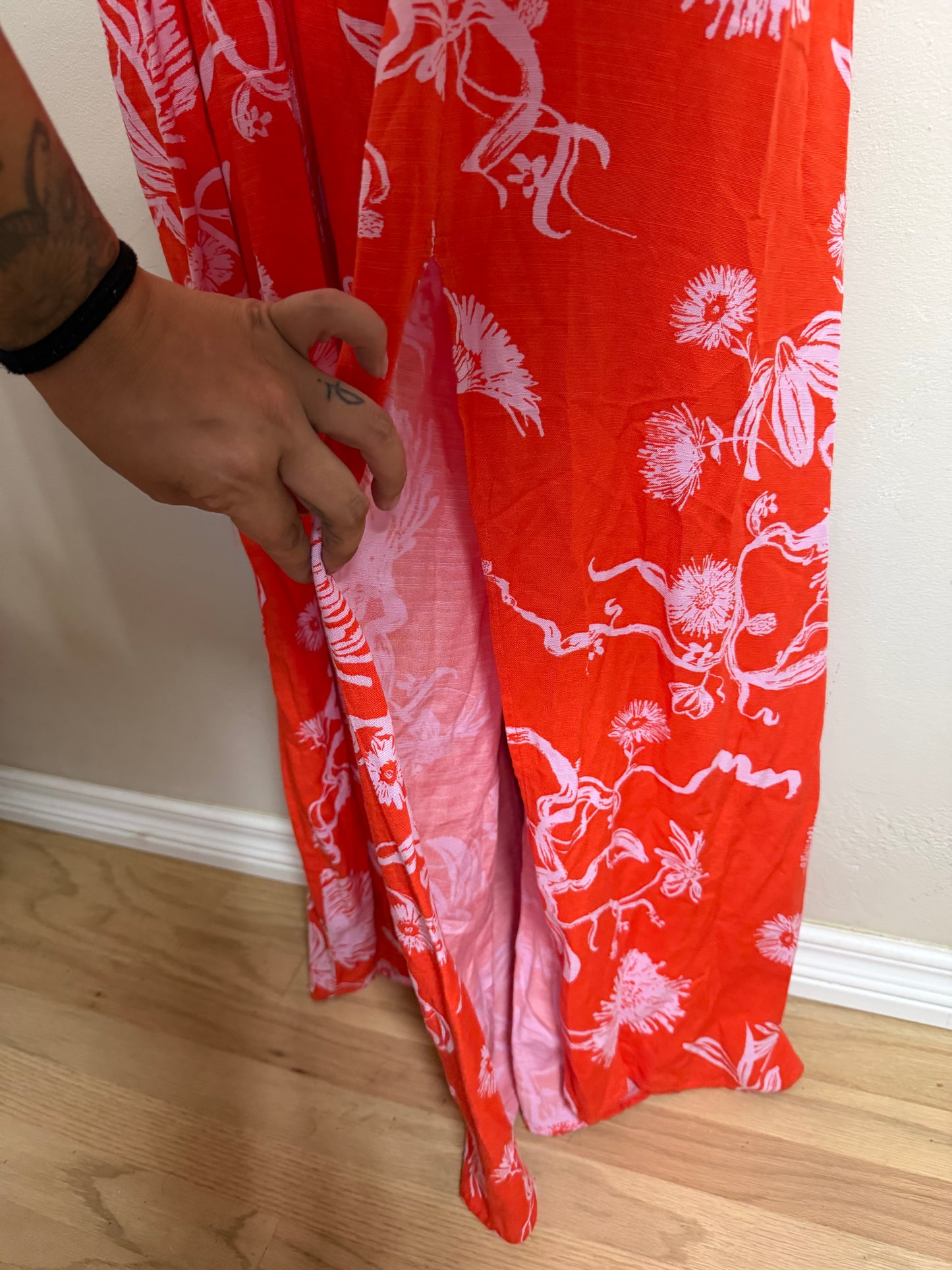4x Red & Pink Tropical Maxi Dress