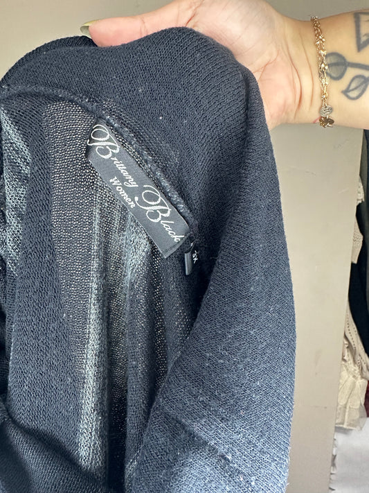 XL Black Striped Turtleneck Top