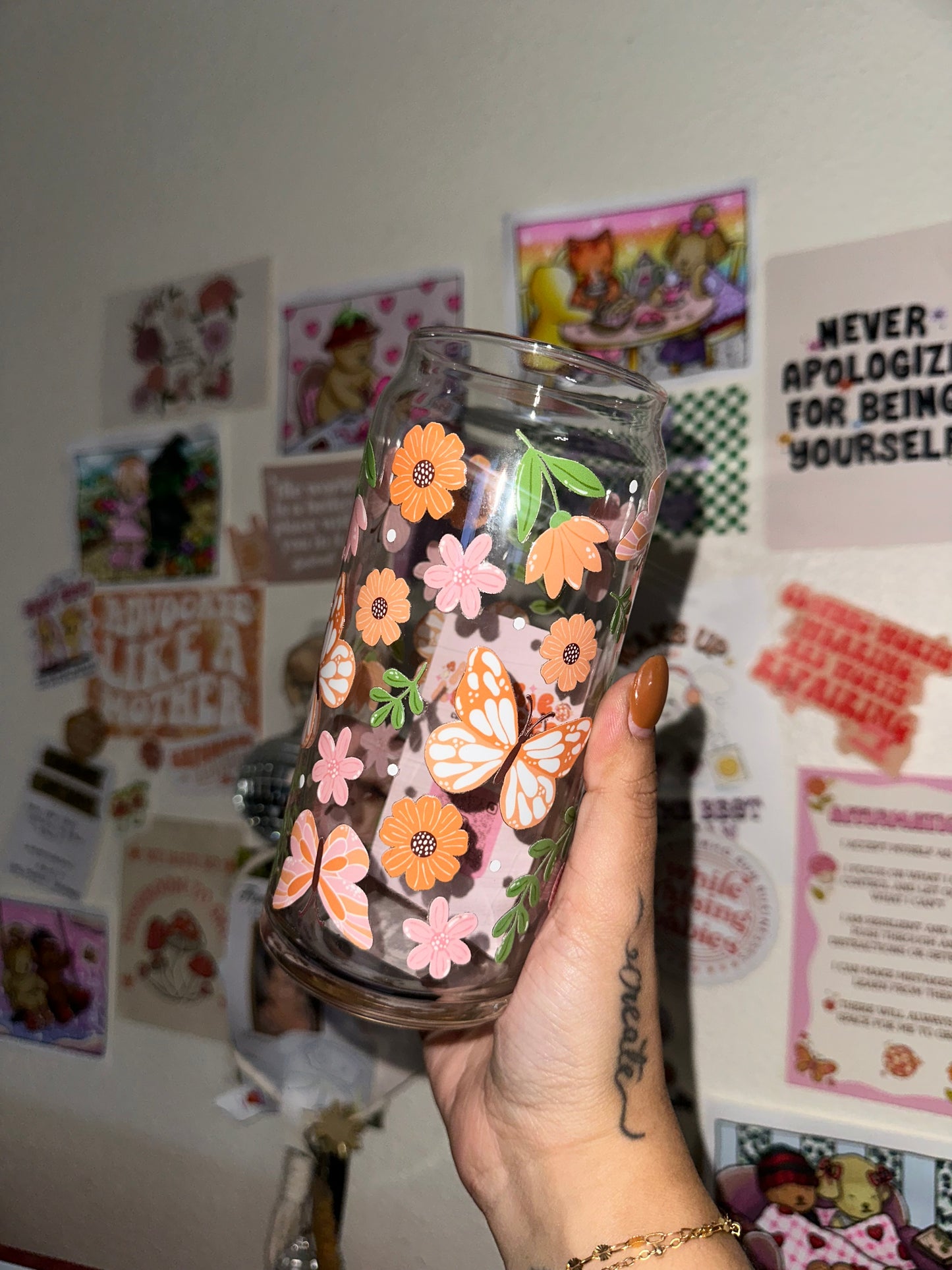 Fall Butterflies 20oz Glass Cup