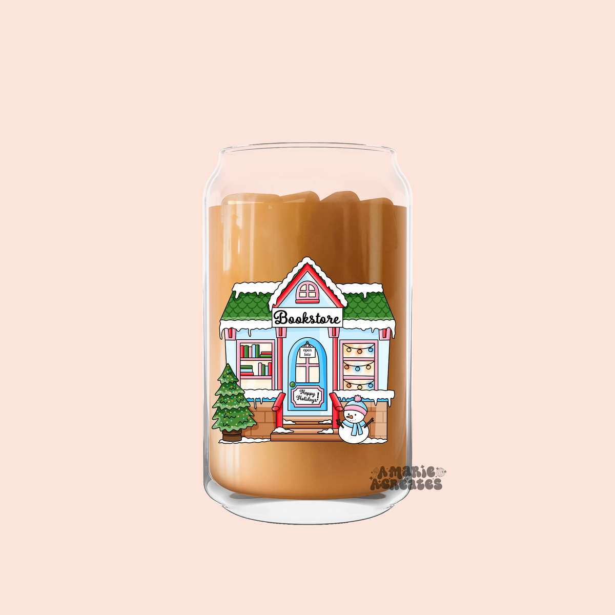 Winter Holiday Bookstore Glass Cup