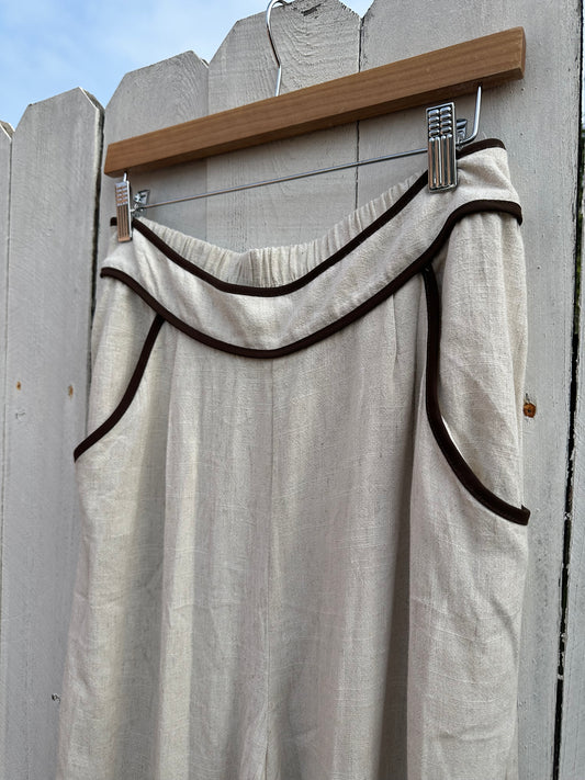 Large Linen Brown Trim Pants