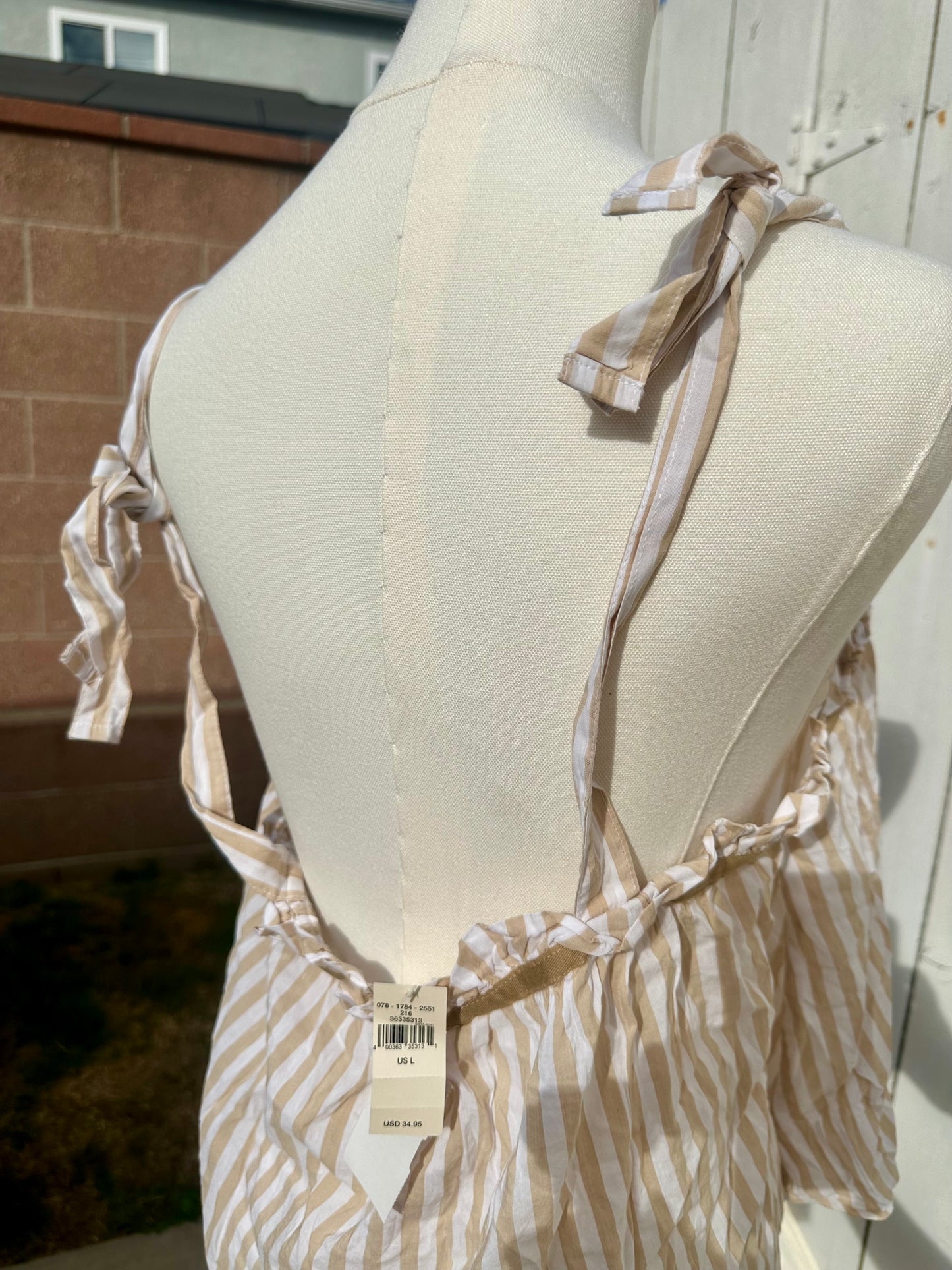 NWT L/XL Tan Striped Tie Tank Top