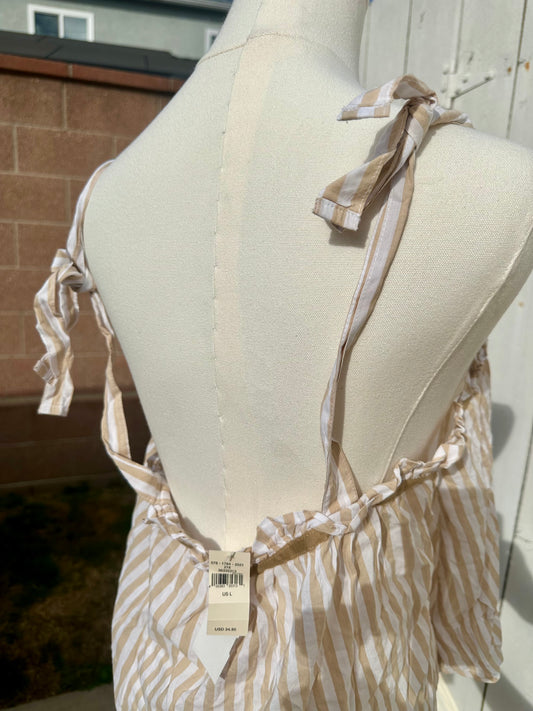 NWT L/XL Tan Striped Tie Tank Top
