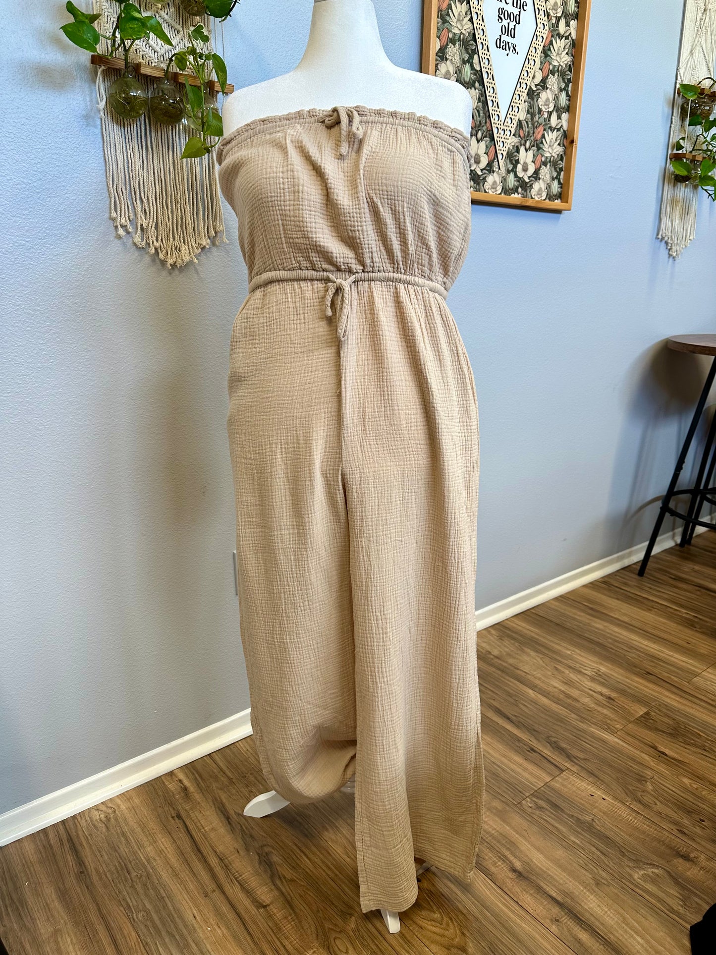 XL Tan Gauze Jumpsuit