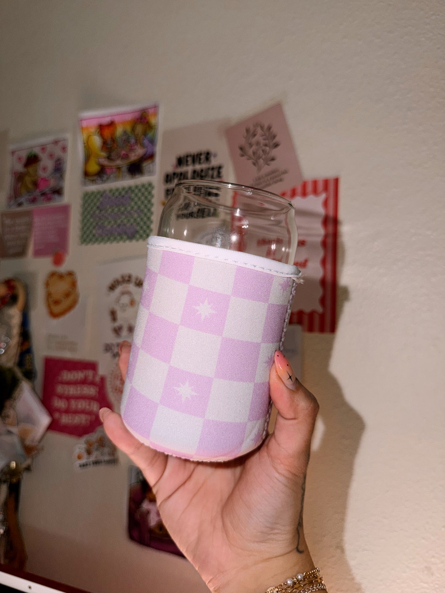 Lilac Checkered Koozie - Small & Large