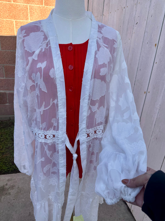 XL/1x White Lace Kimono