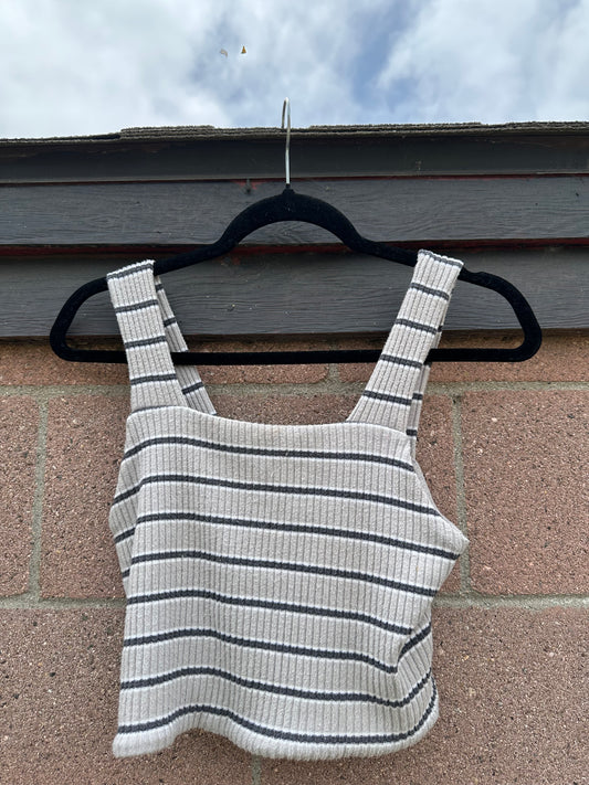 Medium Grey Strip Crop Tank Top