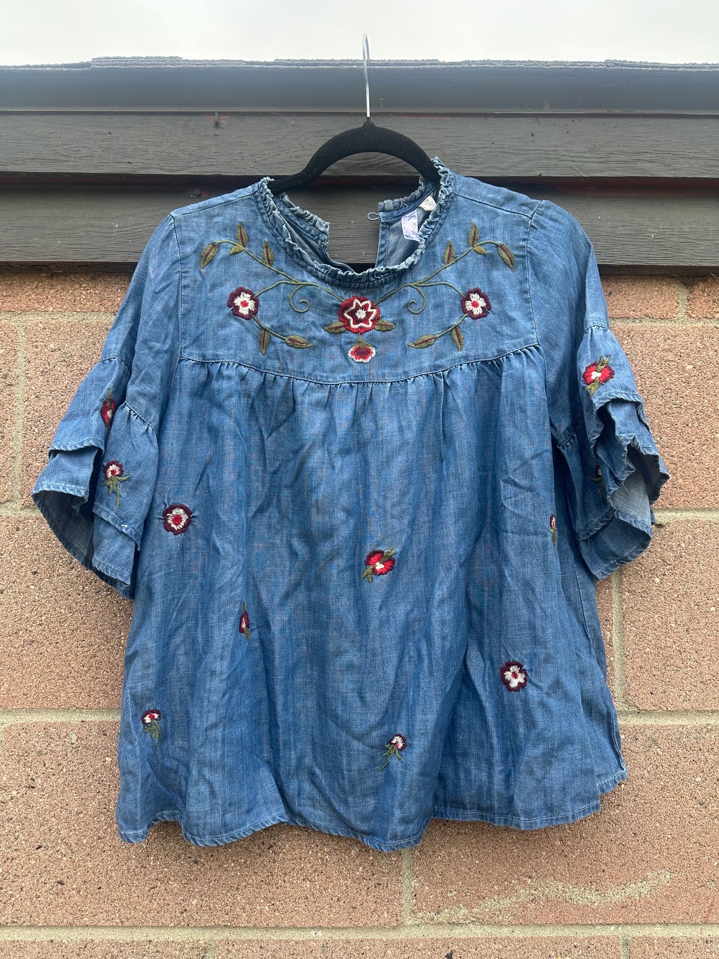 Medium Embroidered Chambray Top