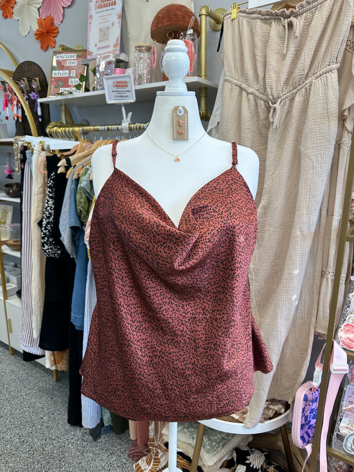 3XL Patterned Satin Tank Top