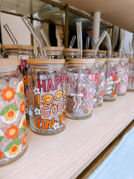 70s Floral Field Glass Cup