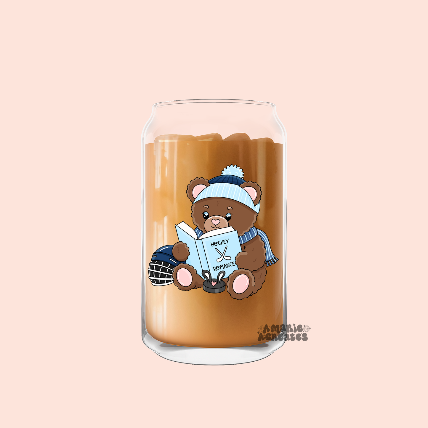 Hockey Romance Bear Glass Cup
