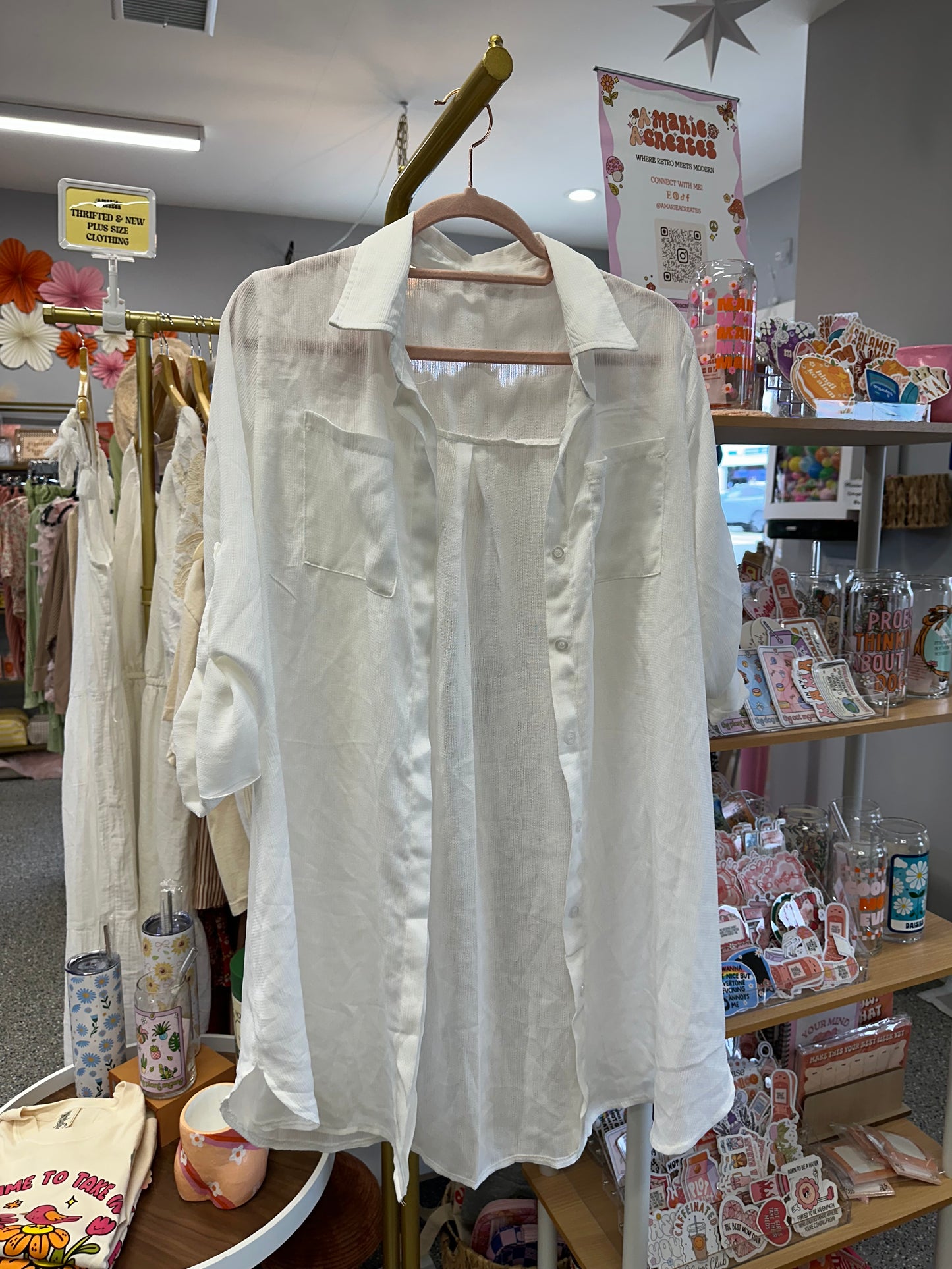 L/XL Sheer White Button Up