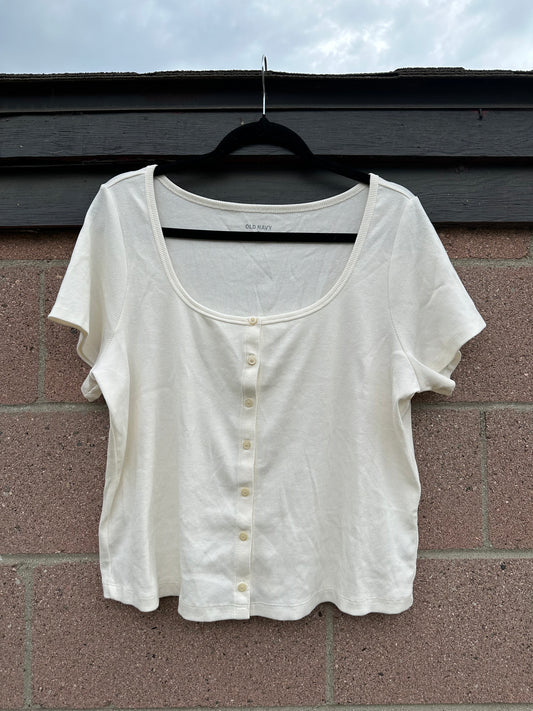 2X Cream Button Crop Top