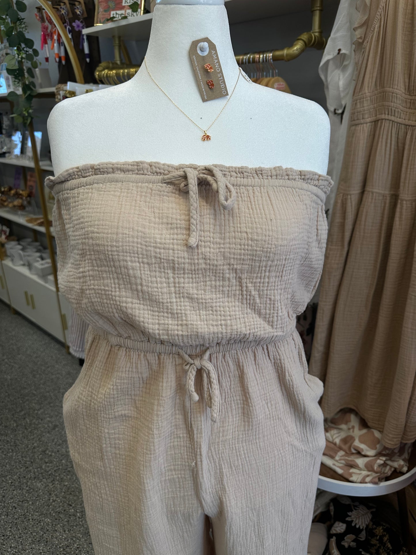 XL Tan Gauze Jumpsuit
