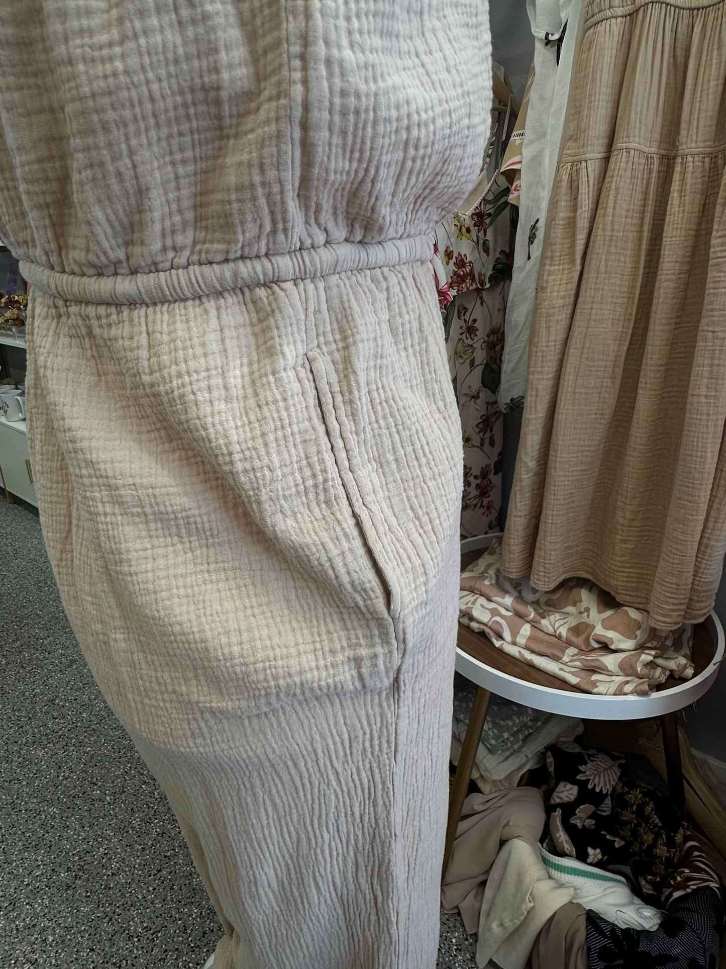 XL Tan Gauze Jumpsuit