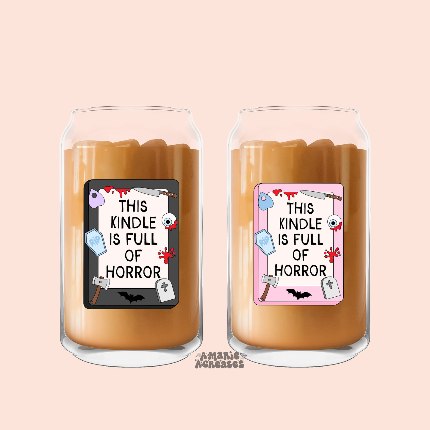 Kindle Full Of Horror Glass Cup