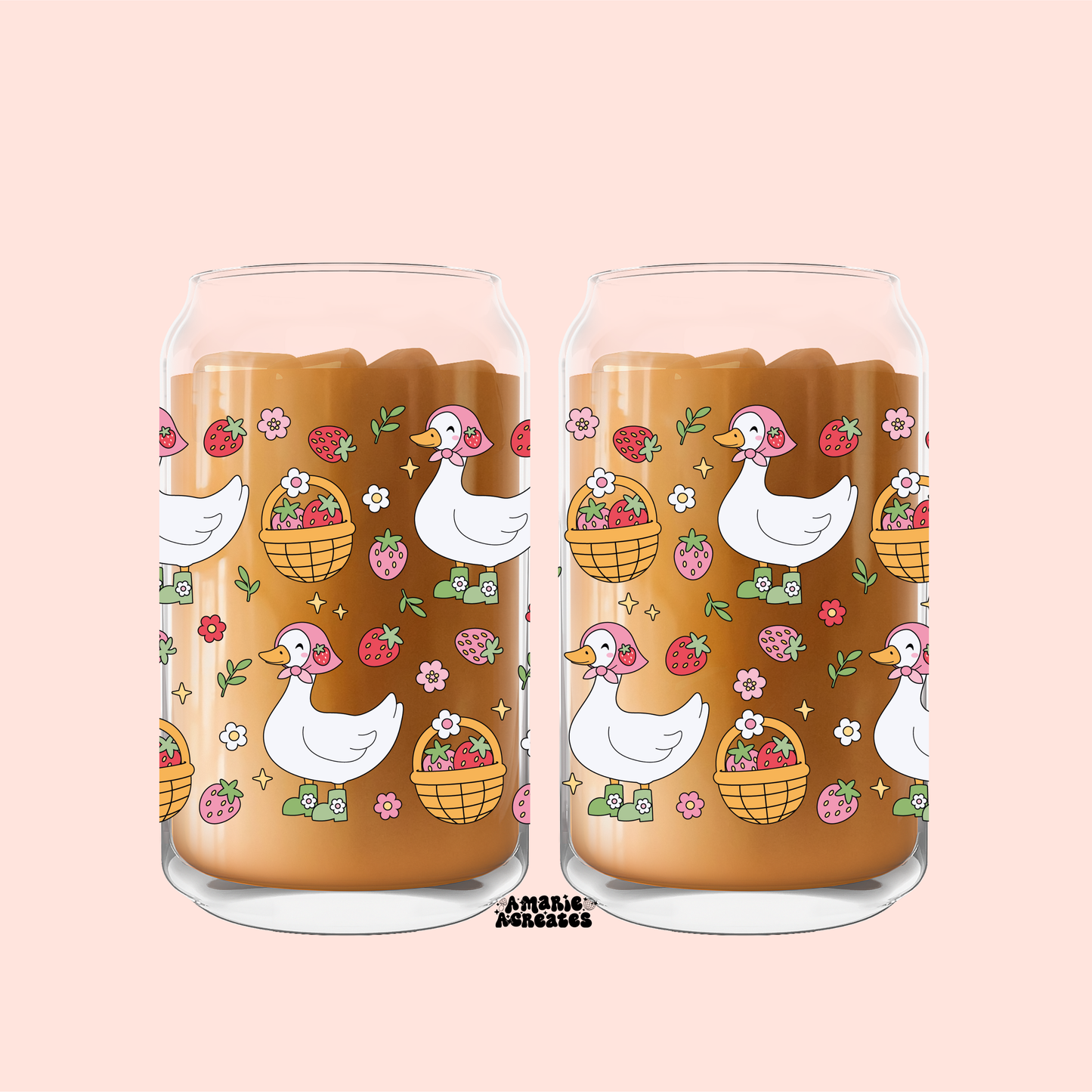 Strawberry Geese Glass Cup