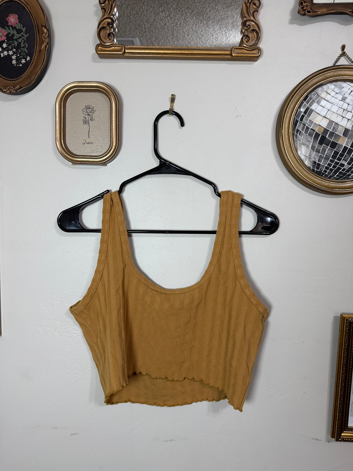 Large Mustard Ribbed Cropped Tank