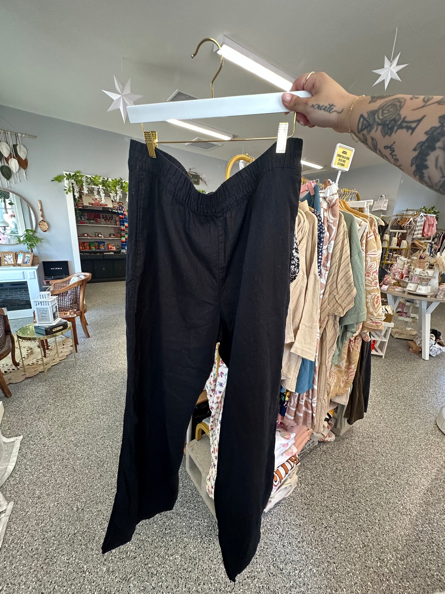 XL Tall Wide Leg Black Linen Pants