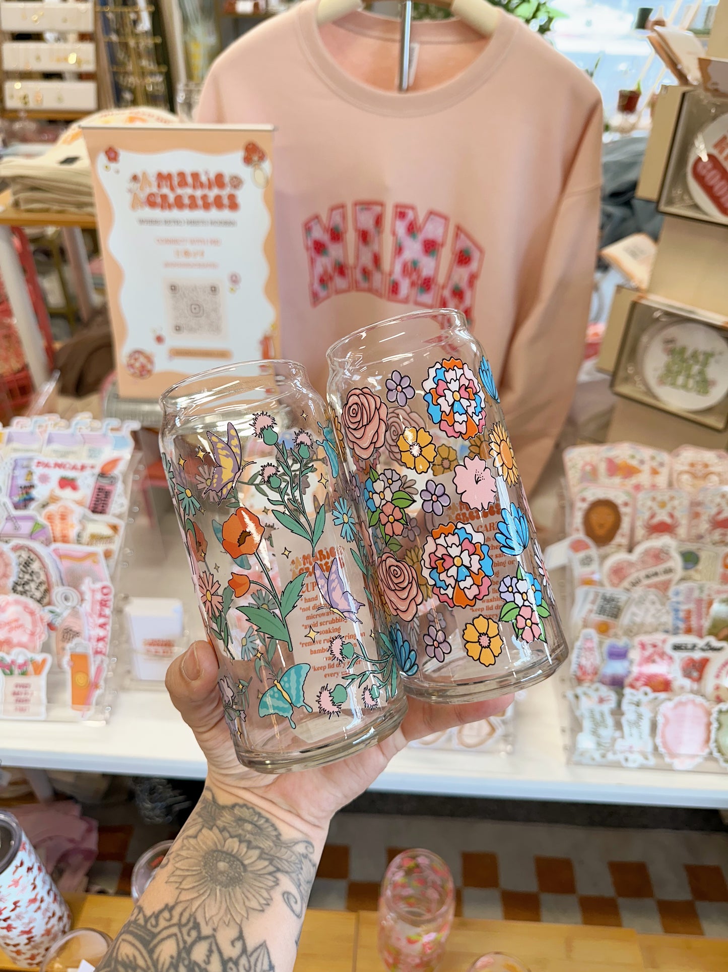 Groovy Spring Flowers Glass Cup