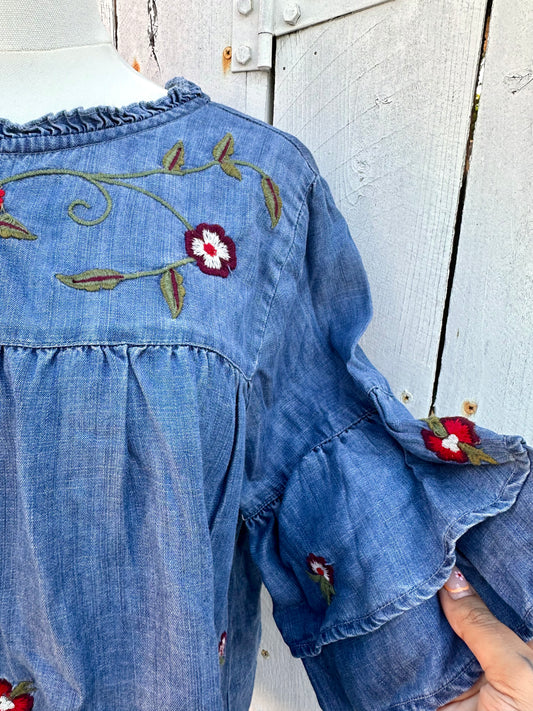 Medium Embroidered Chambray Top