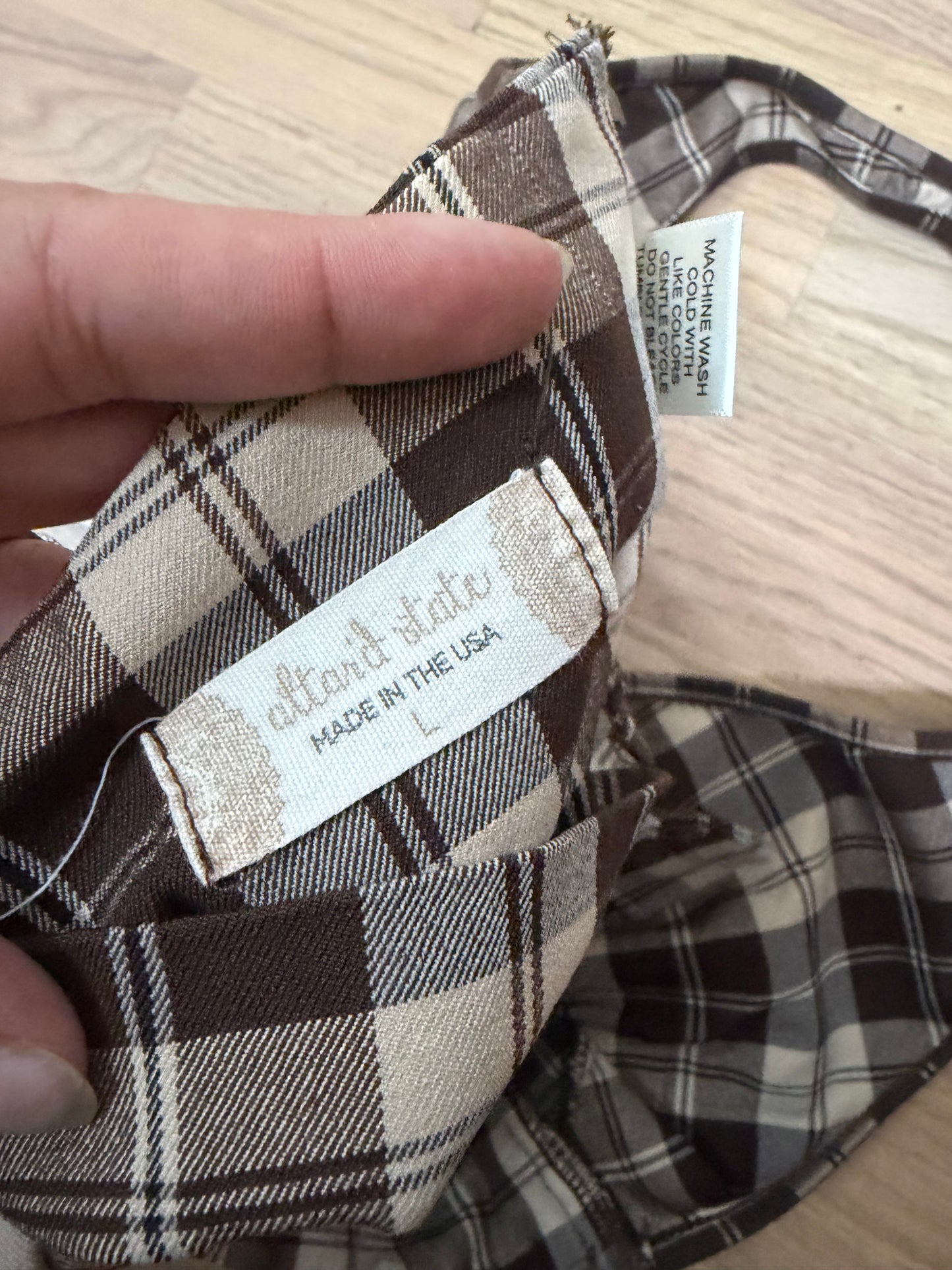 Large Brown Plaid Halter Top w/ Tie Back