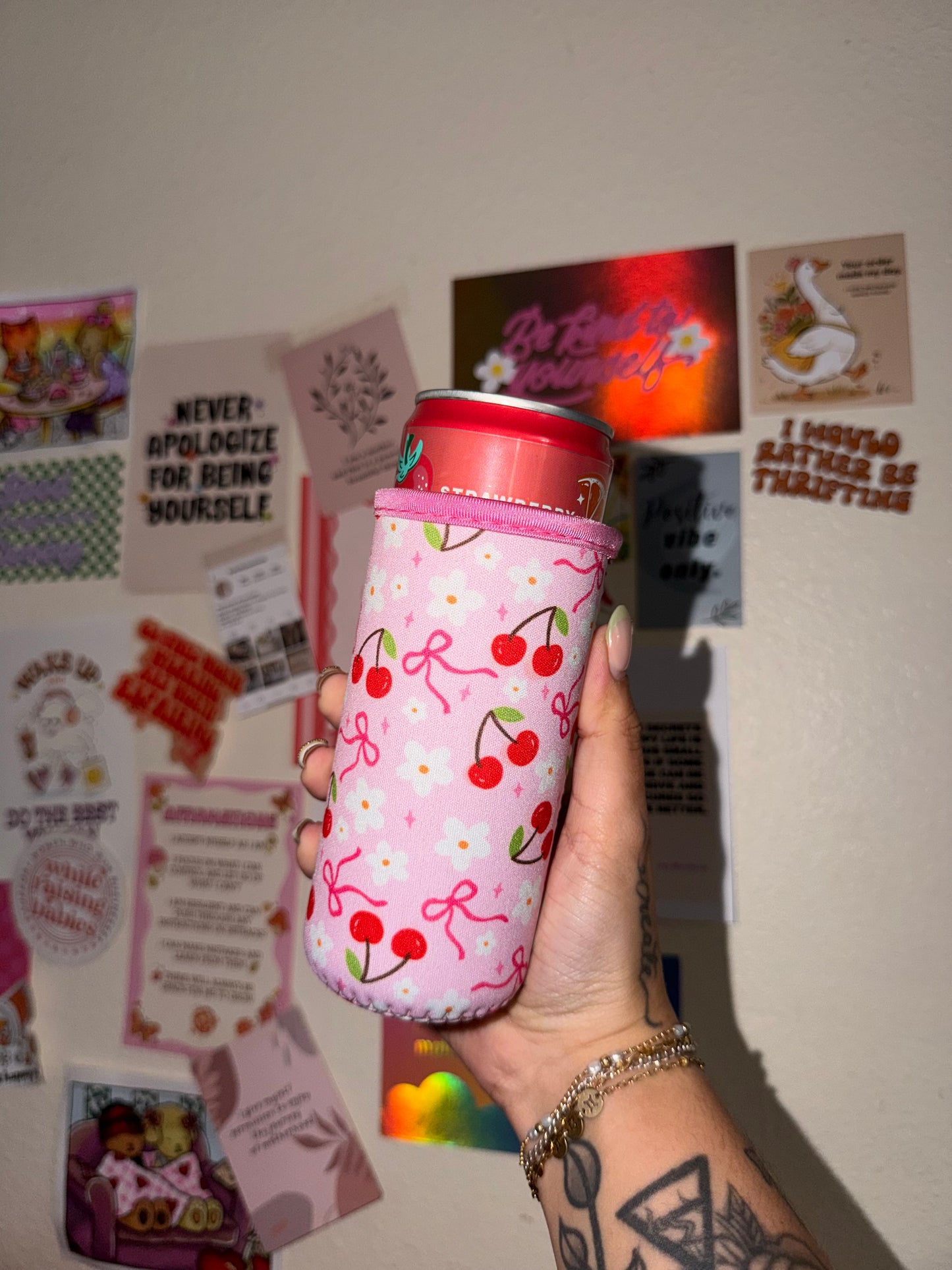 Cherry & Bows Slim Can Koozie