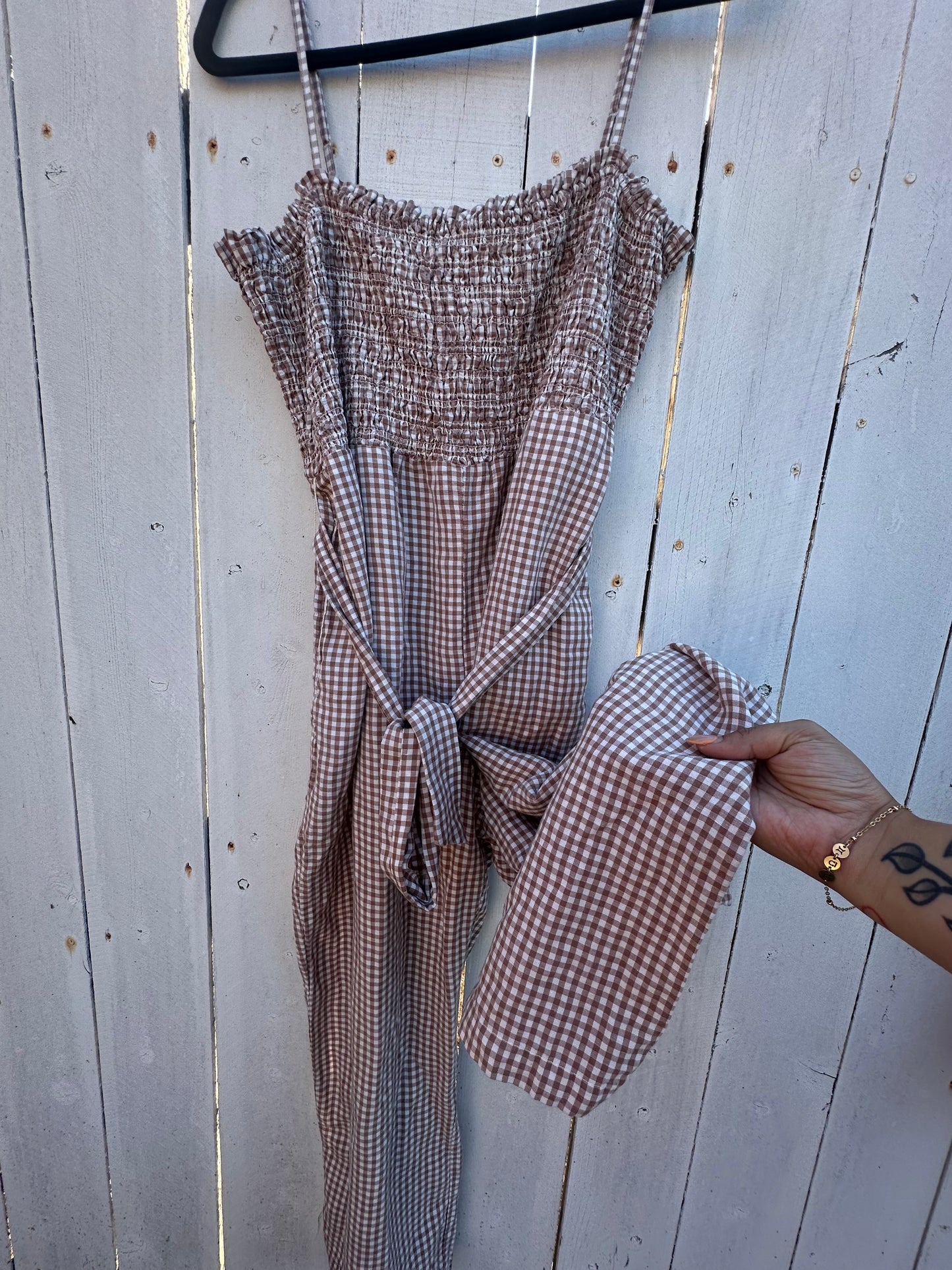 Large Neutral Gingham Jumpsuit