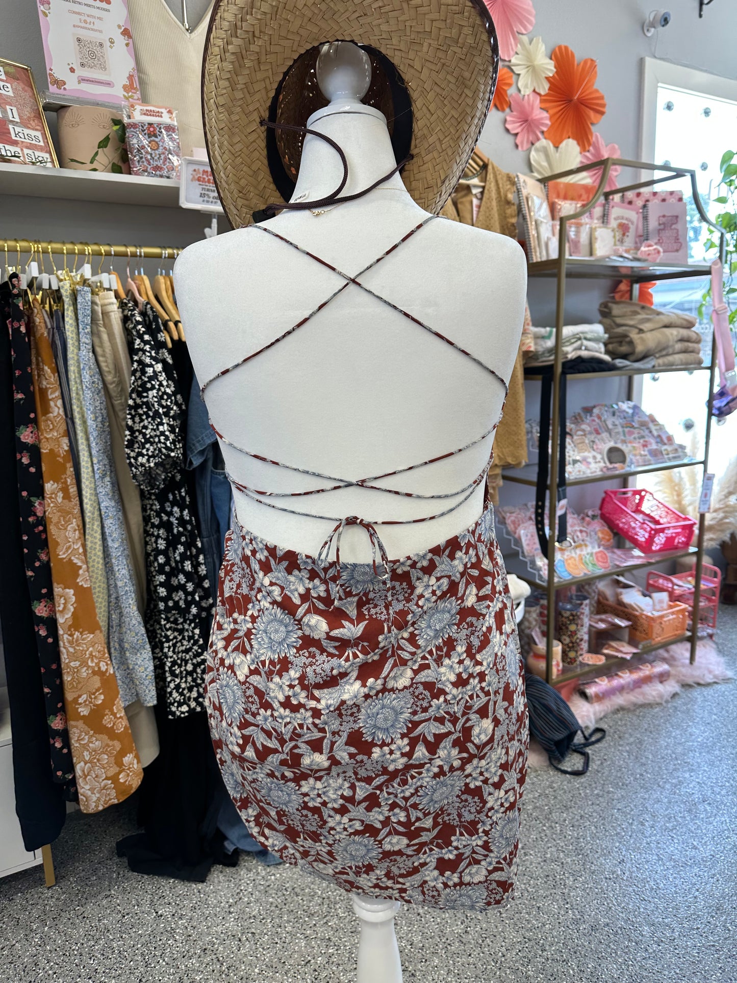 3XL Burgundy Floral Dress