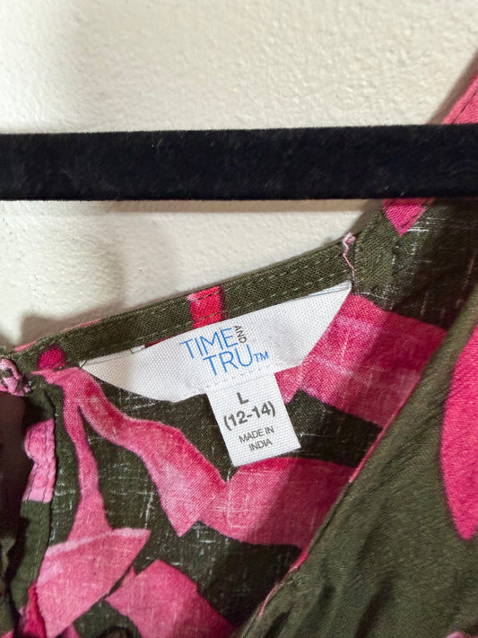 Large Pink Green Plant Tank Top