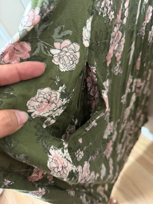 XXL Green Floral Midi Dress w/ Pockets