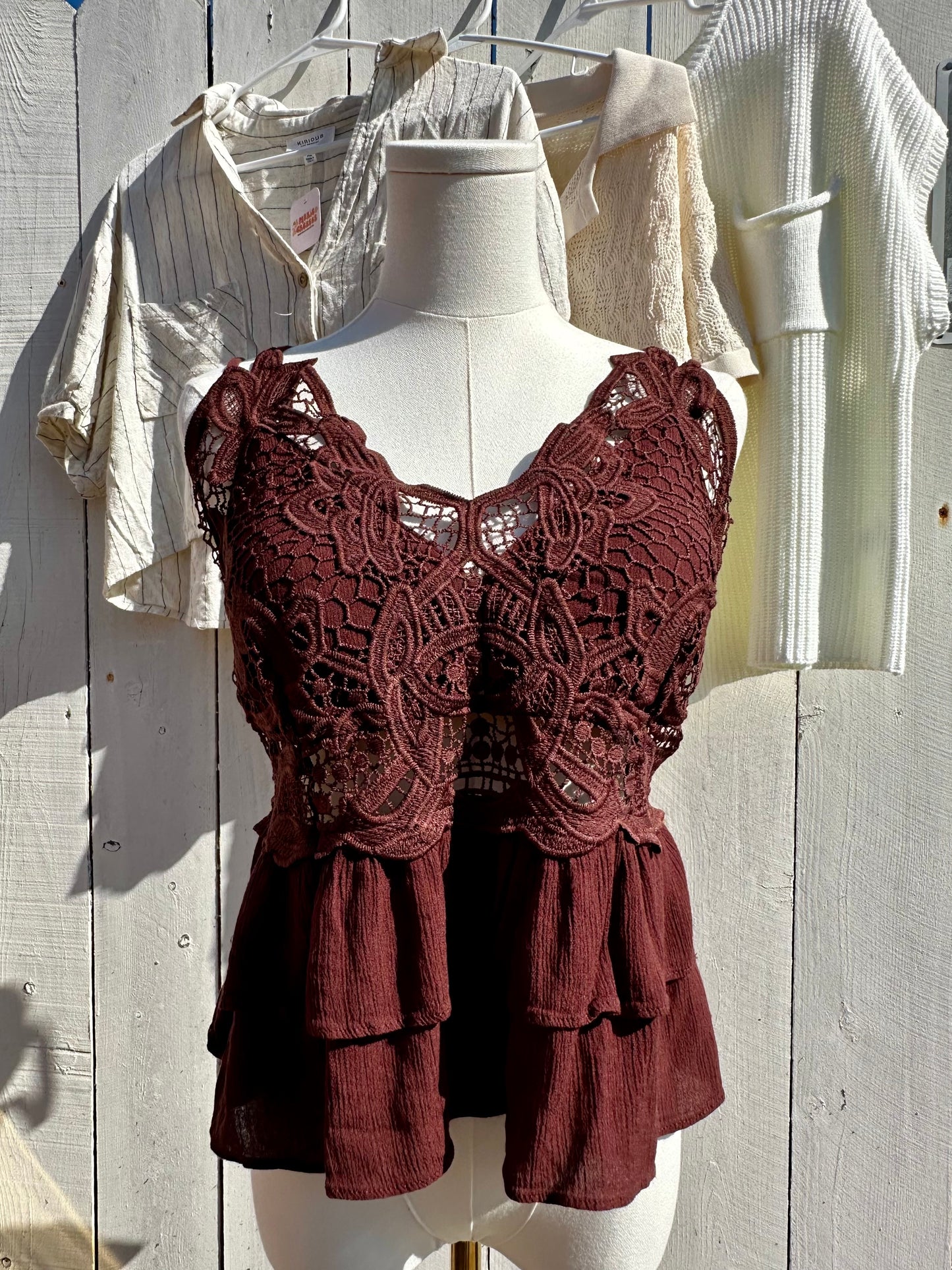 XL Brown Lace Detail Tank Top
