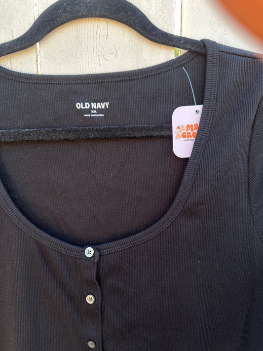 XXL Black Button Crop Top