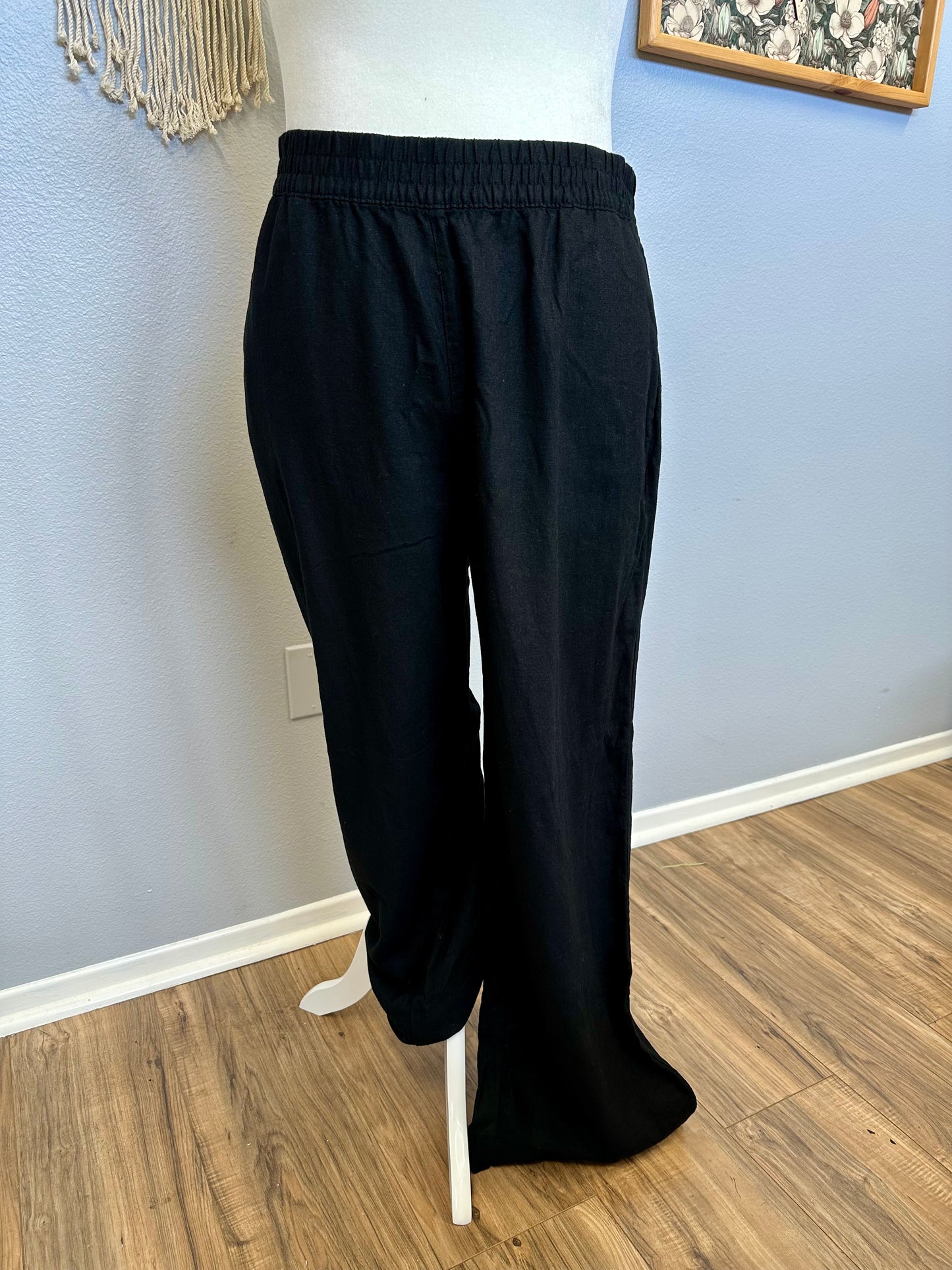 XL Tall Wide Leg Black Linen Pants