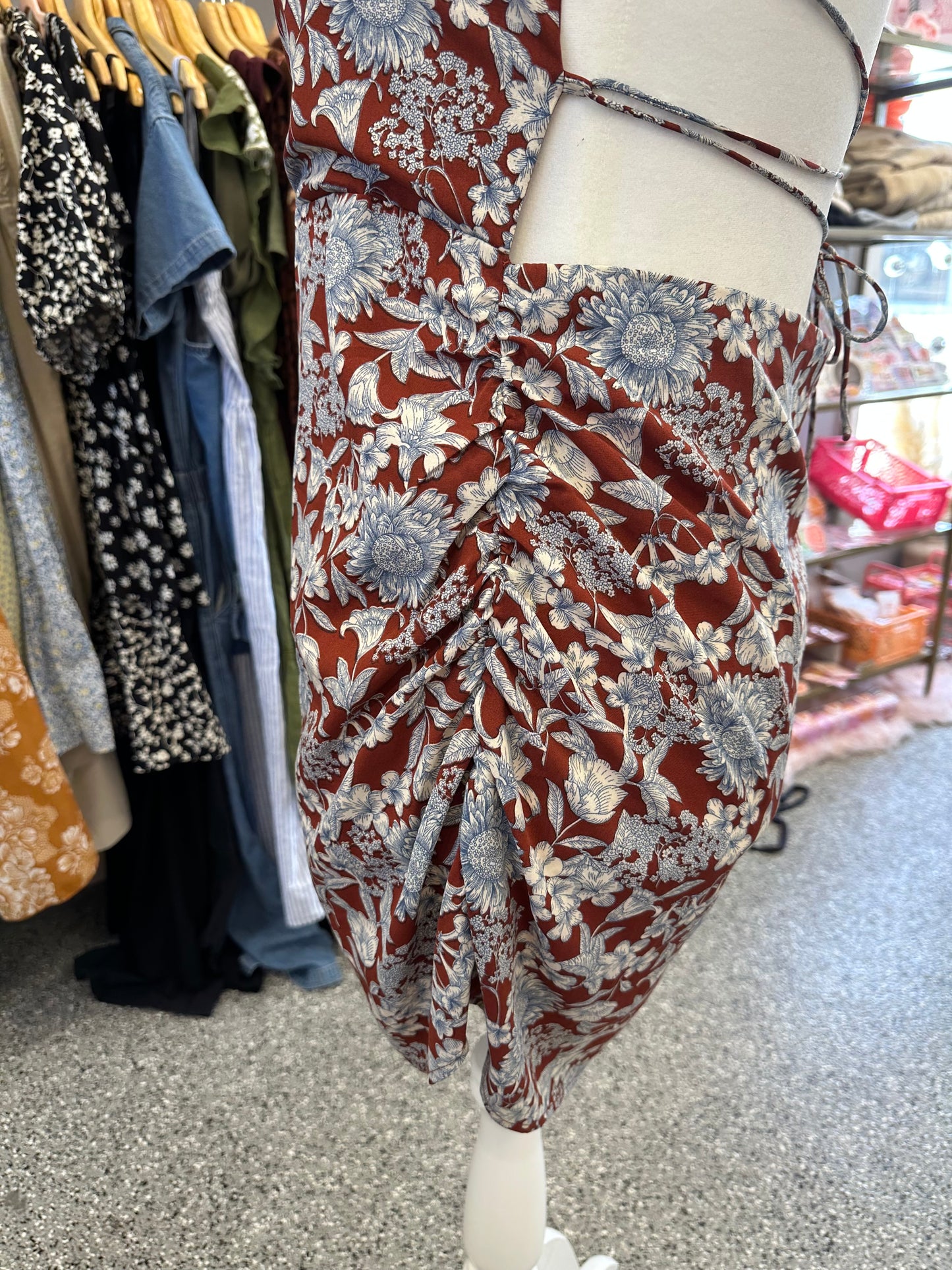 3XL Burgundy Floral Dress