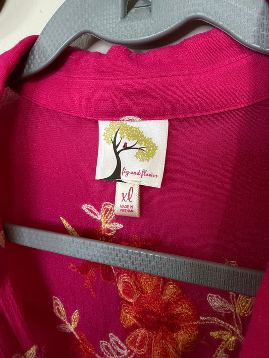 XL Magenta Embroidered Button Up