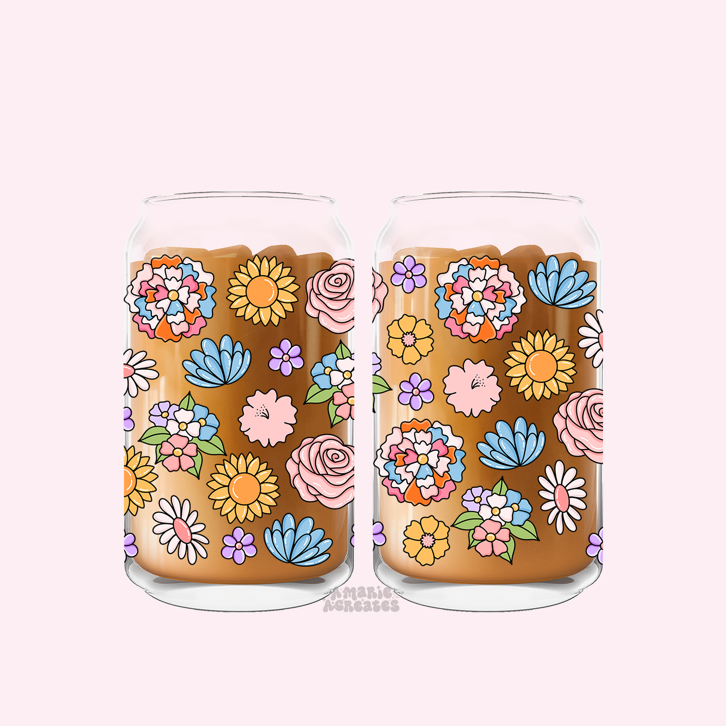 Groovy Spring Flowers Glass Cup