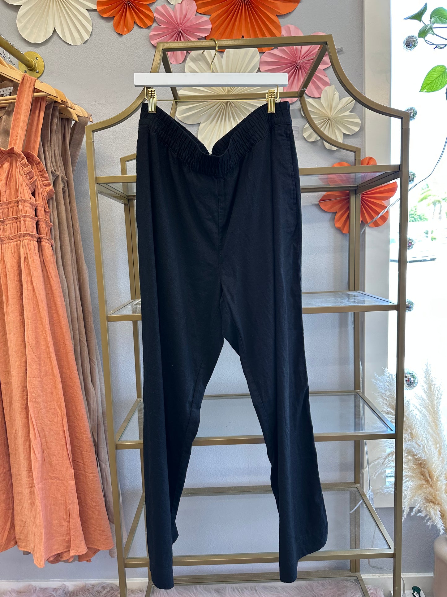 XL Tall Wide Leg Black Linen Pants