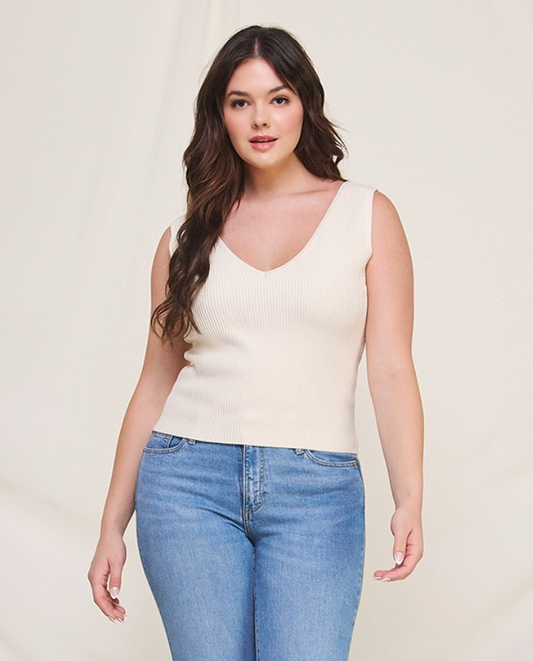 Cream V Neck Tank Top
