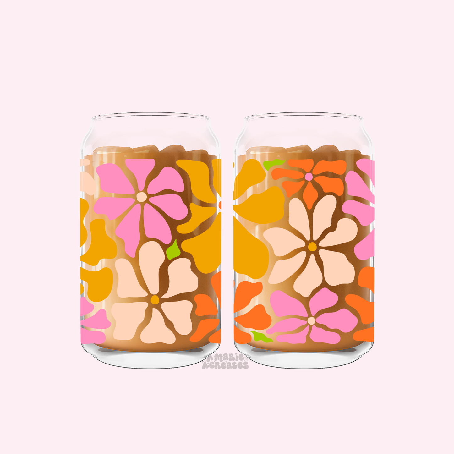 Abstract Flowers Glass Cup