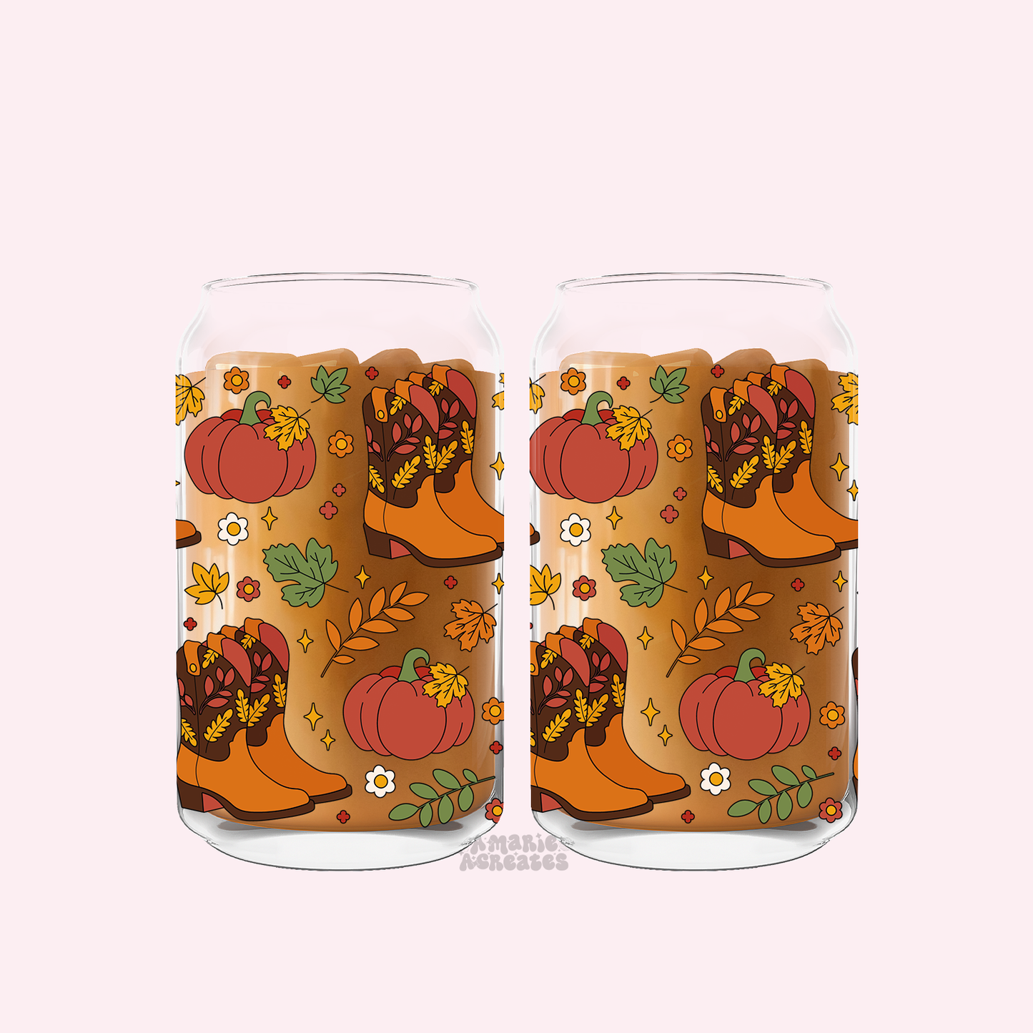 Autumn Pumpkins & Boots Glass Cup