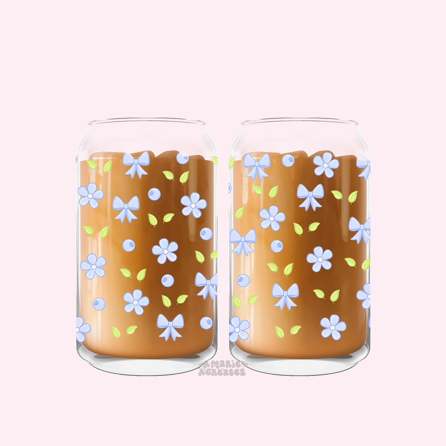Blueberry Daisies Glass Cup