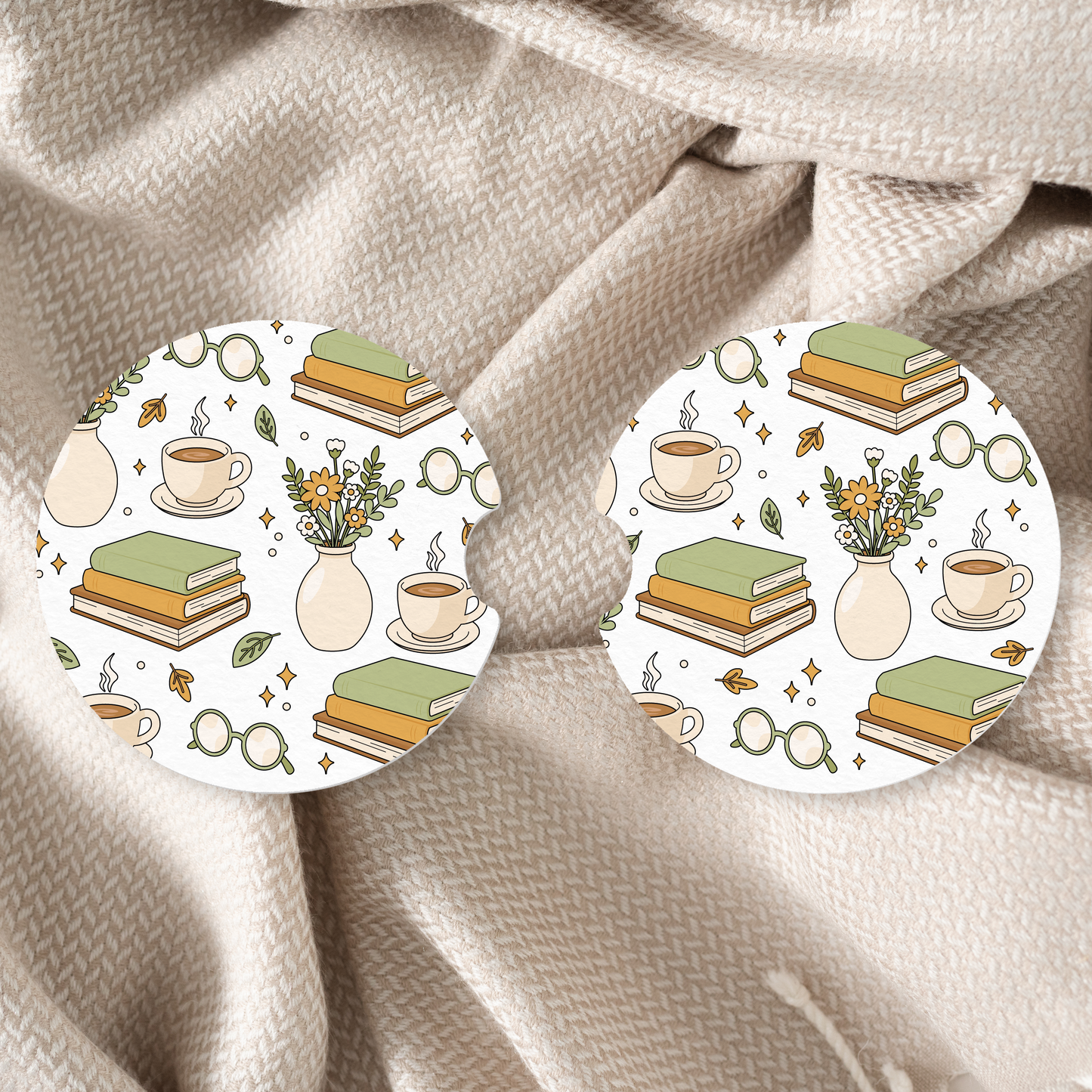Books Coffee Flowers Car Coaster