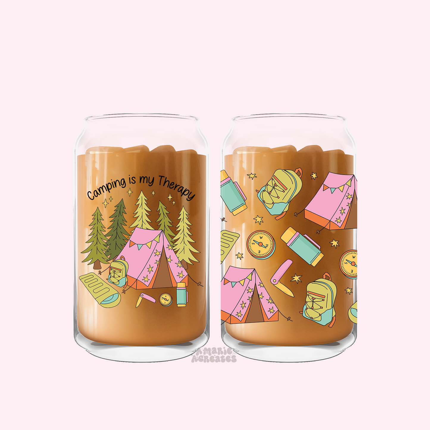 Camping Is My Therapy Glass Cup