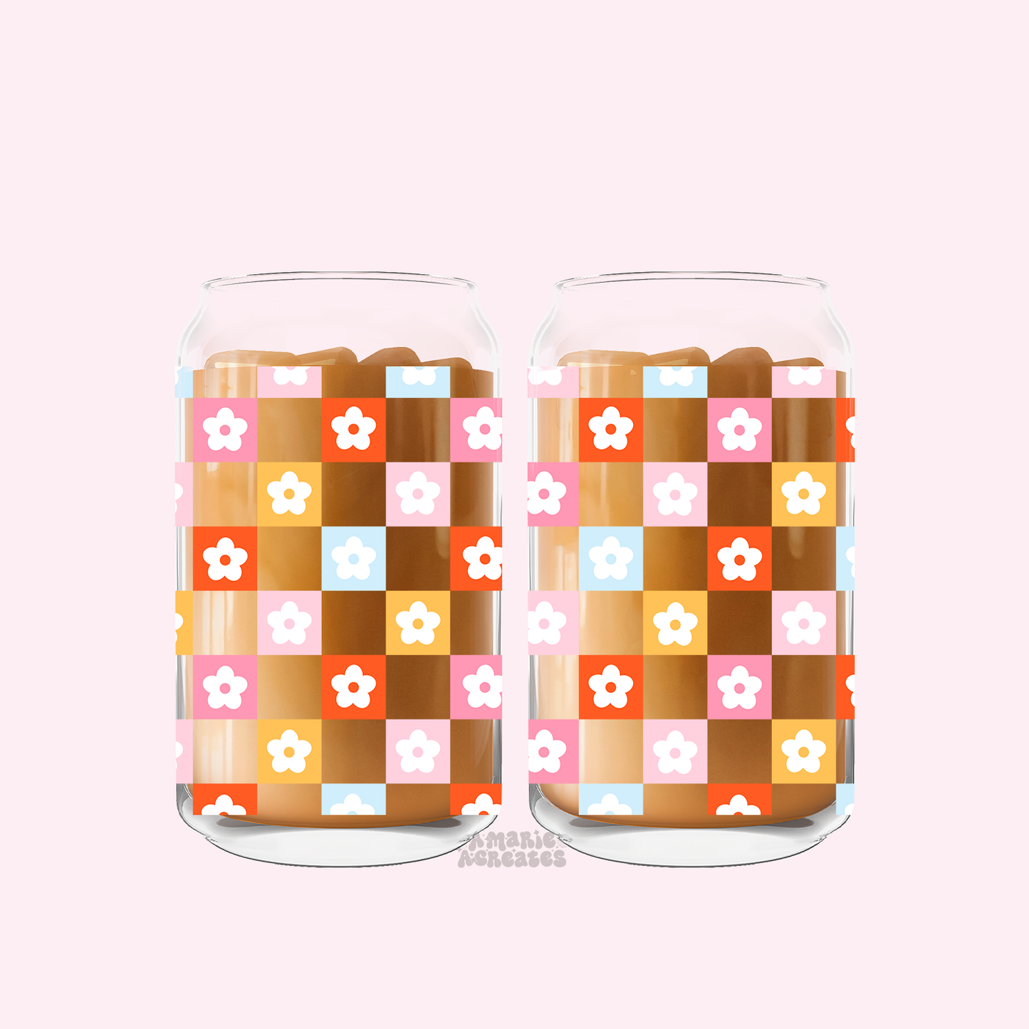 Checkered Daisy Glass Cup