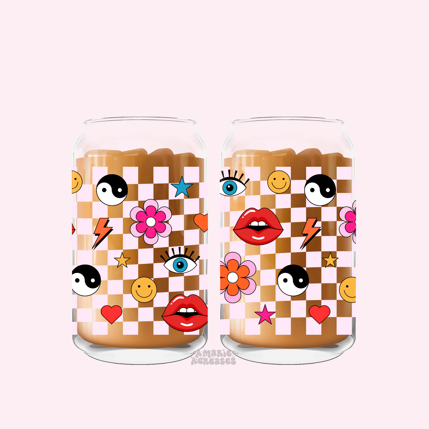 Checkered Retro Things Glass Cup