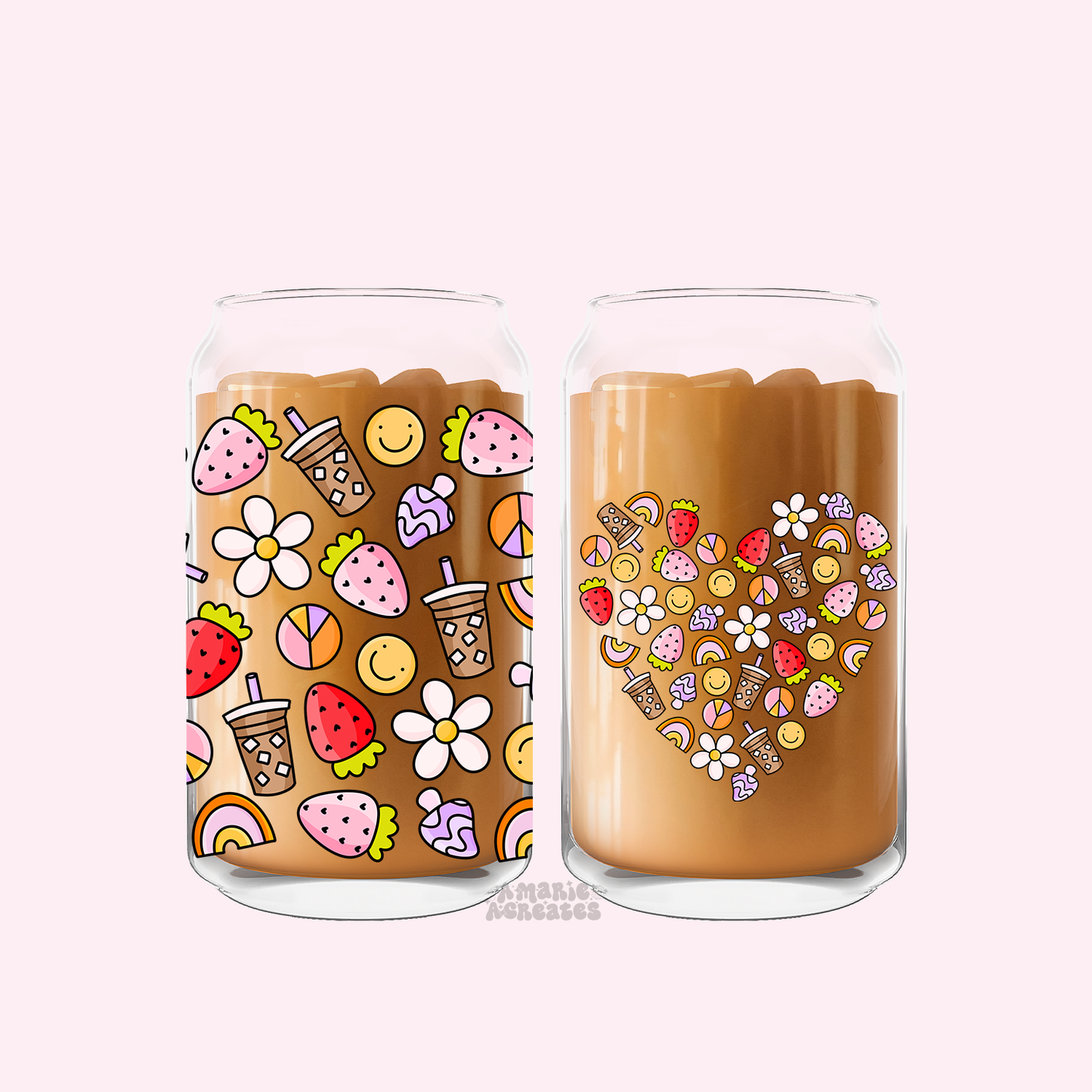 Coffee Mushies & Berries Glass Cup