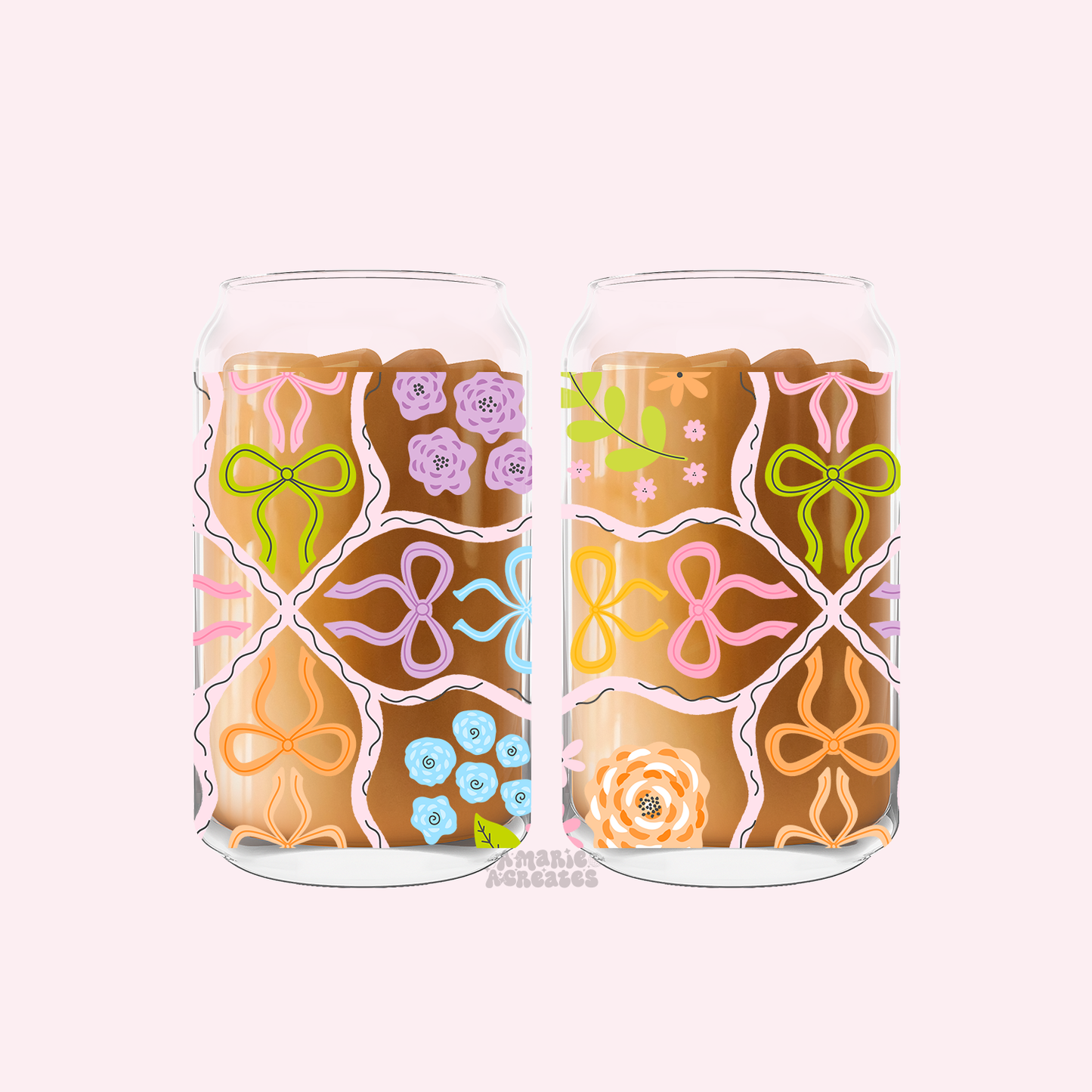 Colorful Bow Pattern Glass Cup