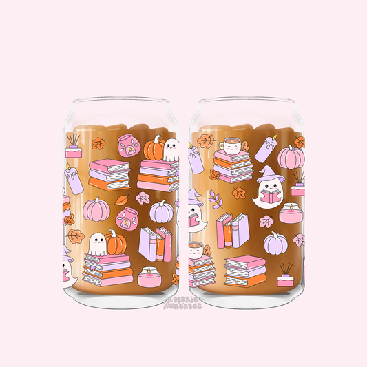 Cutesy Bookish Fall Glass Cup