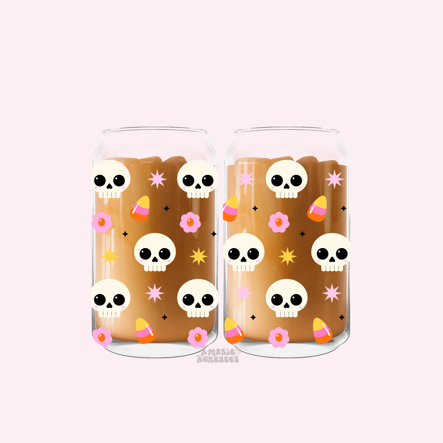 Cutesy Skull & Candy Corn Glass Cup